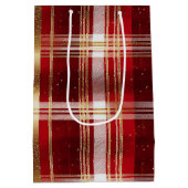 Rood Goud Kerst Tartan Patroon#7 ID1009 Medium Cadeauzakje (Achterkant)
