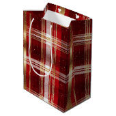Rood Goud Kerst Tartan Patroon#7 ID1009 Medium Cadeauzakje (Achterkant Gekanteld)