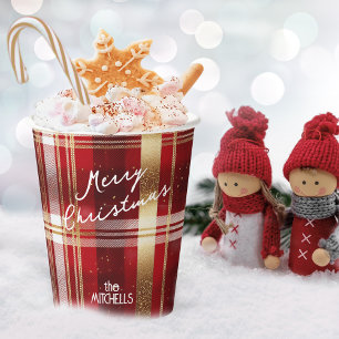 Rood Goud Kerst Tartan Patroon#7 ID1009 Papieren Bekers