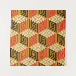 Rood Goud Kubus Patroon Wandkleed