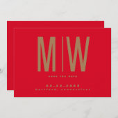 Rood & Goud Lg. Monogram Huwelijk Uitnodiging (Voorkant / Achterkant)