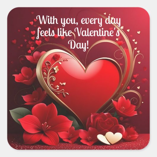 Rood-Goud Liefde Hart Valentijnse  Vierkante Sticker (Voorkant)