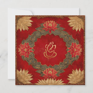 Rood Goud Lotus Ganesh God Indiase bruiloft Kaart