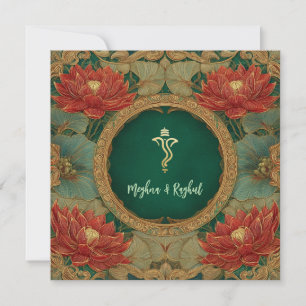 Rood Goud Lotus Groen Indische Ganesh Huwelijk Kaart