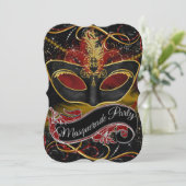 Rood & Goud Masker Sparkle Masquerade Kaart (Staand voorkant)