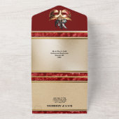 Rood goud maskerade bruiloft carnaval gezichtsmask all in one uitnodiging (Buitenkant)