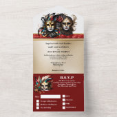 Rood goud maskerade bruiloft carnaval gezichtsmask all in one uitnodiging (Binnen)