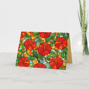 Rood Goud Oranje Hibiscus Nep Gebrandschilderd Gla Kaart