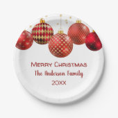 Rood & Goud Ornament Kerstfeest Papieren Bordje (Voorkant)