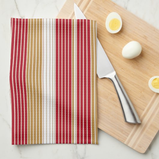 Rood Goud Pinstripe Kerstpatroon#28 ID1009 Theedoek (Quarter Fold)