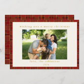 Rood Goud Plaid Aangepaste Foto Kerstmis Feestdagenkaart (Voorkant / Achterkant)