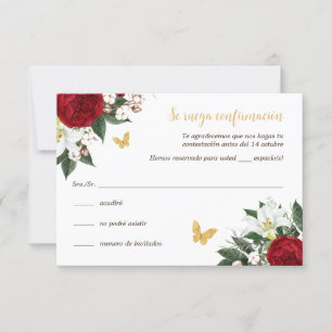 Rood Goud Quinceañera RSVP-kaart in het Spaans Kaart