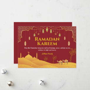 Rood & Goud Ramadan Mubarak Wenskaart Feestdagenkaart