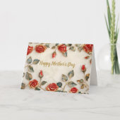 Rood Goud Rozen  Moederdag Kaart (Voorkant)