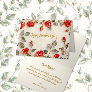 Rood Goud Rozen  Moederdag Kaart