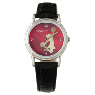 Rood Goud Silhouet Cheerleader Horloge