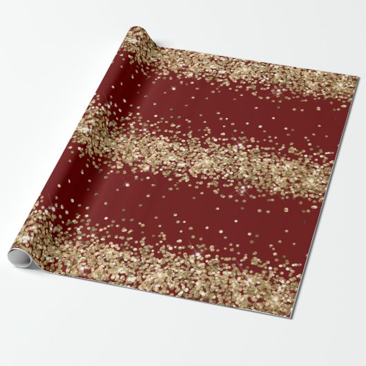 Rood Goud Sparkle Glitter Cadeaupapier (Uitgerold)