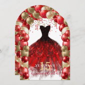 Rood Goud Sparkle Jurk Quinceañera Balloon Arch Kaart (Voorkant / Achterkant)