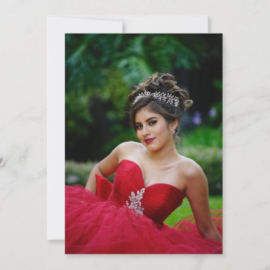 Rood Goud Tiara Quinceañera Uitnodiging in het Spa (Achterkant)