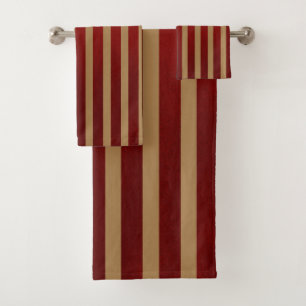 Rood & Goud Verticale Strepen Gestreept Patroon Bad Handdoek