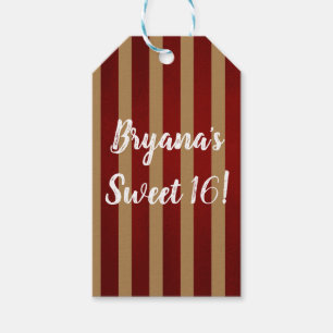 Rood & Goud Verticale Strepen Gestreept Patroon Fe Cadeaulabel