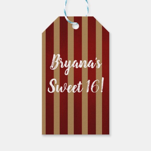 Rood & Goud Verticale Strepen Gestreept Patroon Fe Cadeaulabel (Voorkant)