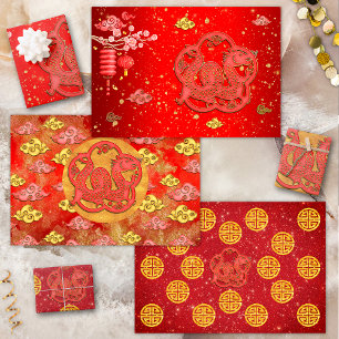 Rood Goud Voorspoedige Wolken Chinese Dierriem Dra Inpakpapier Vel