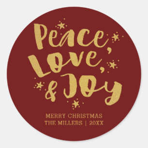 Rood Goud Vrede Liefde & Vreugde Kerstmis Ronde Sticker