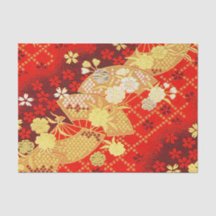 Rood Goud Wit Japans Kimono Bloemen Decoupage Tissuepapier