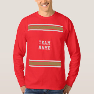 Rood Goud Wit Sport Jersey Team Naam Lange Mouw T-shirt
