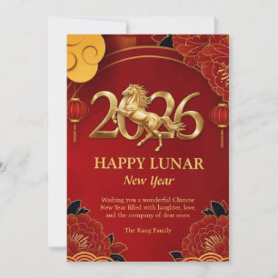 Rood Goud Zodiac 2026 Paard Chinees Nieuwjaar Feestdagenkaart