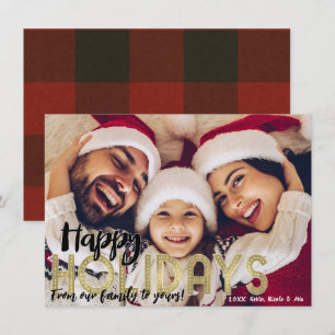 Rood Goud Zwart Buffel Plaid Kerst Fotokaart Kaart