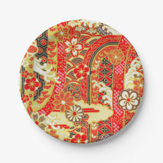 Rood Goud Zwart Japans Kimono Bloemen Papieren Bordje