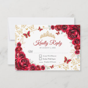 Rood Gouden Bloem Quinceanera-reactie RSVP Kaartje