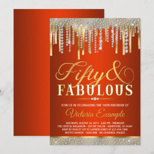Rood Gouden Diamanten Drip Fantastisch 50 Verjaard Kaart