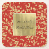 Rood Gouden Glam Confetti  Vierkante Kartonnen Onderzetter (Voorkant)
