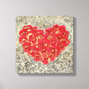 Rood & Gouden Hart Glam Landelijke Liefde Landelij Canvas Afdruk