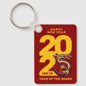 Rood Gouden Jaar van de Slang 2025 Sleutelhanger (Voorkant)