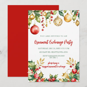 Rood Gouden Kerstversiering Uitwisseling Kerstfees Kaart