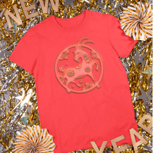 Rood Gouden Maan Nieuwjaar Geit Chinese Dierenriem T-shirt