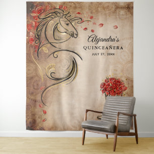 Rood Gouden Paard Rustieke Foto Achtergrond Wandta Wandkleed