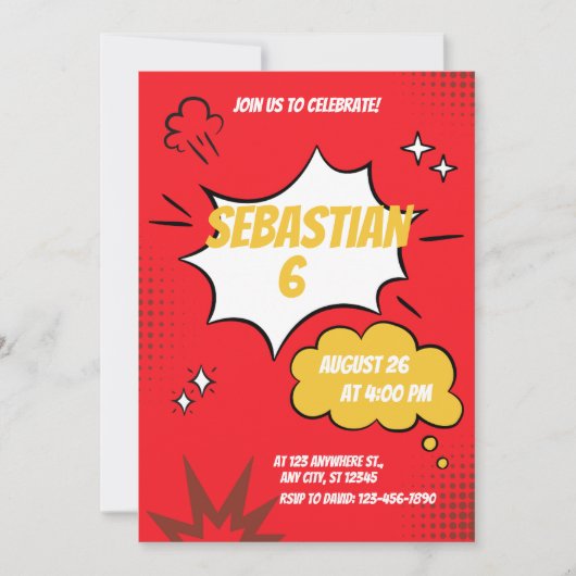 Rood Grappig Stripboek Stijl Kaart (Voorkant)