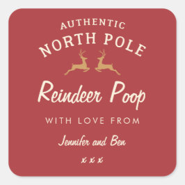Rood grappig zelfgemaakte kerst rendieren poep sti vierkante sticker
