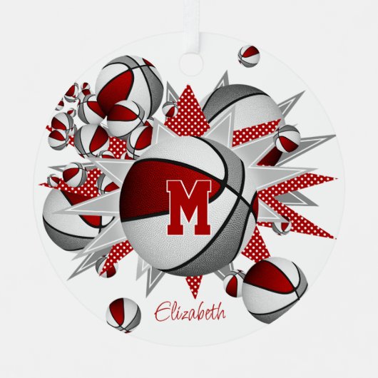 rood grijs basketballen sterren meisjes keepsake j metalen ornament (Voorkant)