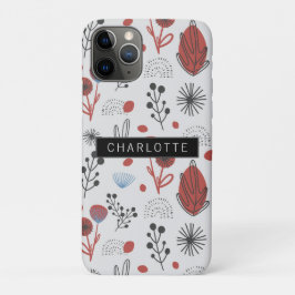 Rood grijs bloemenpatroon Plant gepersonaliseerd iPhone 11 Pro Hoesje