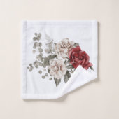 Rood Grijs & Cream Boho Bloem Boeket Bad Handdoek (Wasdoekje)