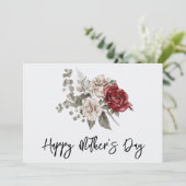 Rood Grijs & Cream Boho Bloemboeket Moederdag Feestdagenkaart (Staand voorkant)