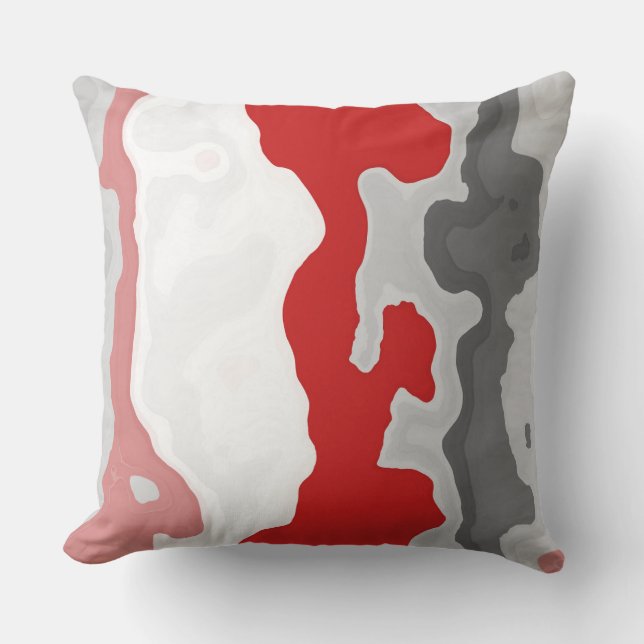Rood, Grijs en Wit Abstract Kussen (Voorkant)