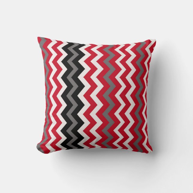 Rood, grijs en wit Chevron Kussen (Voorkant)