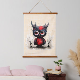 Rood Grijs en Zwart Abstract Duivelsvogel Hangend Wandkleed